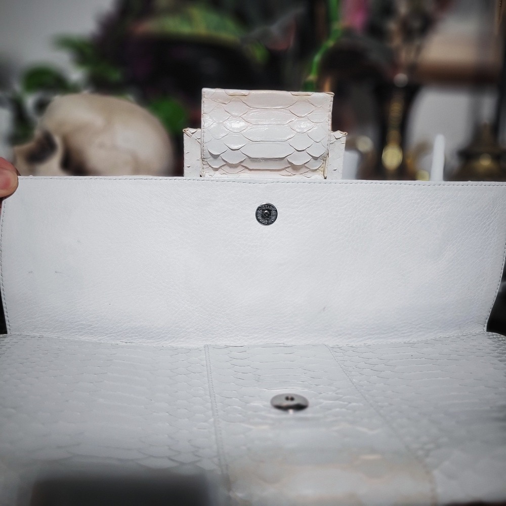 Christopher Augmon Clutch Bag White Snakeskin Leather Luxury Exotic Skin Purse - Picture 6 of 8